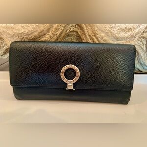 Bvlgari Clip Bi-fold Long Wallet Vintage Black Leather